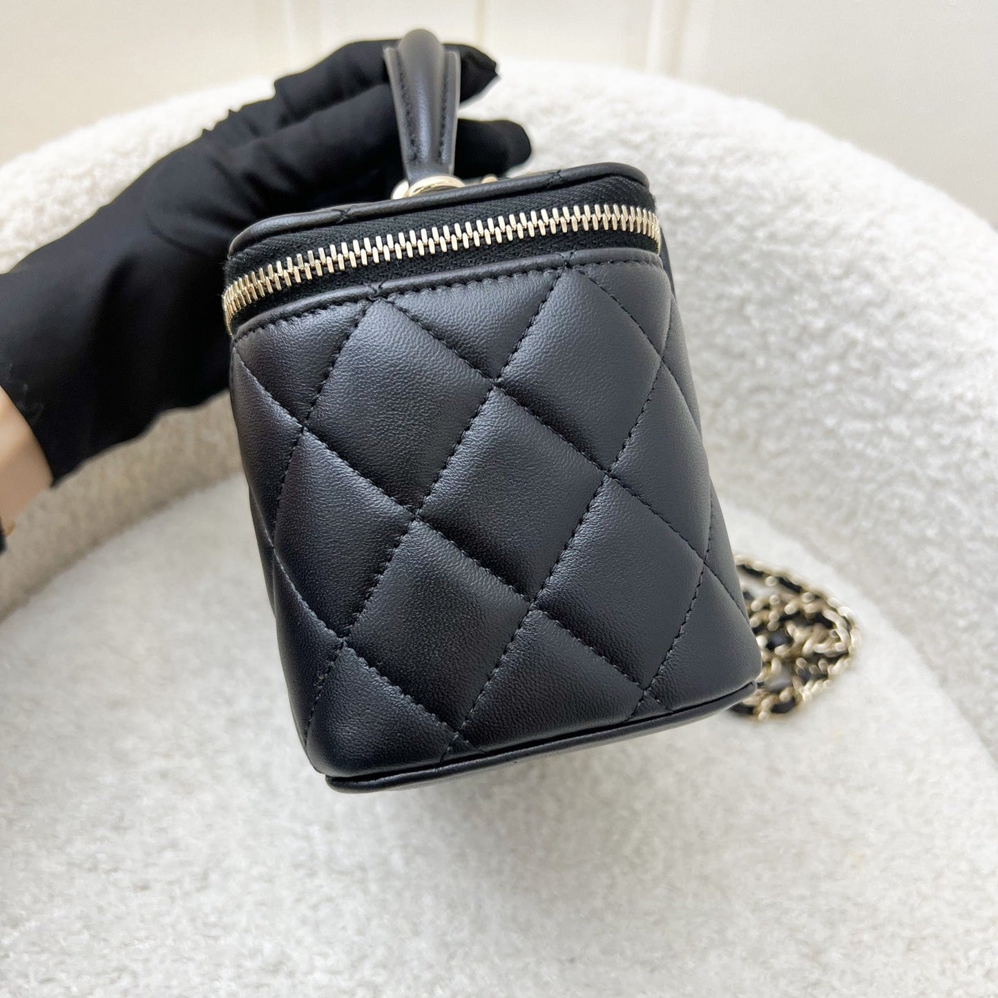 Chanel Top Handle Small Vanity in Black Lambskin and LGHW (Model: )