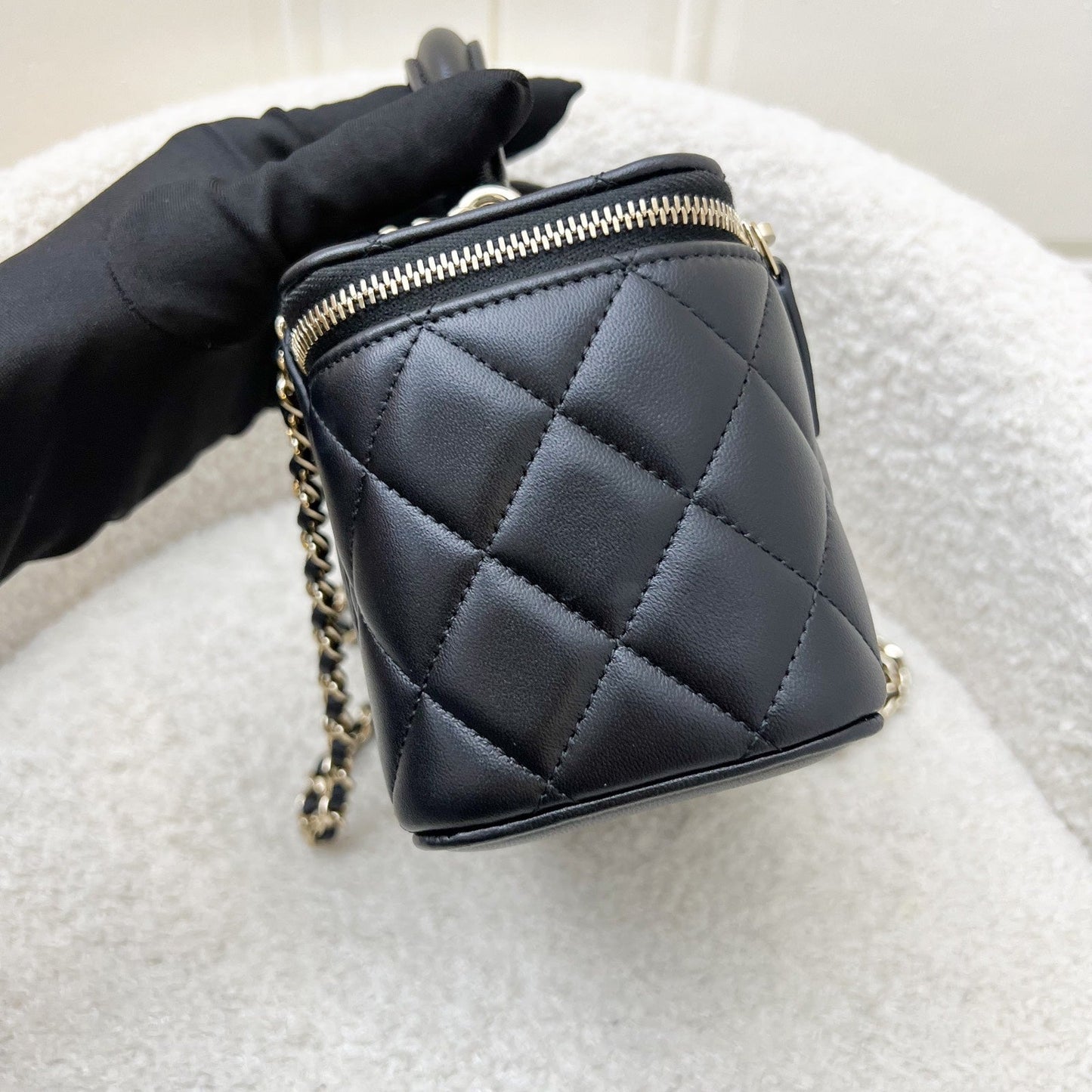 Chanel Top Handle Small Vanity in Black Lambskin and LGHW (Model: )