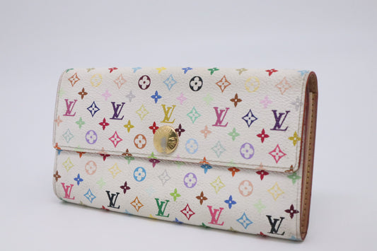 Louis Vuitton Portefeuille Sarah Monogram Multicolor White Canvas Wallet Case