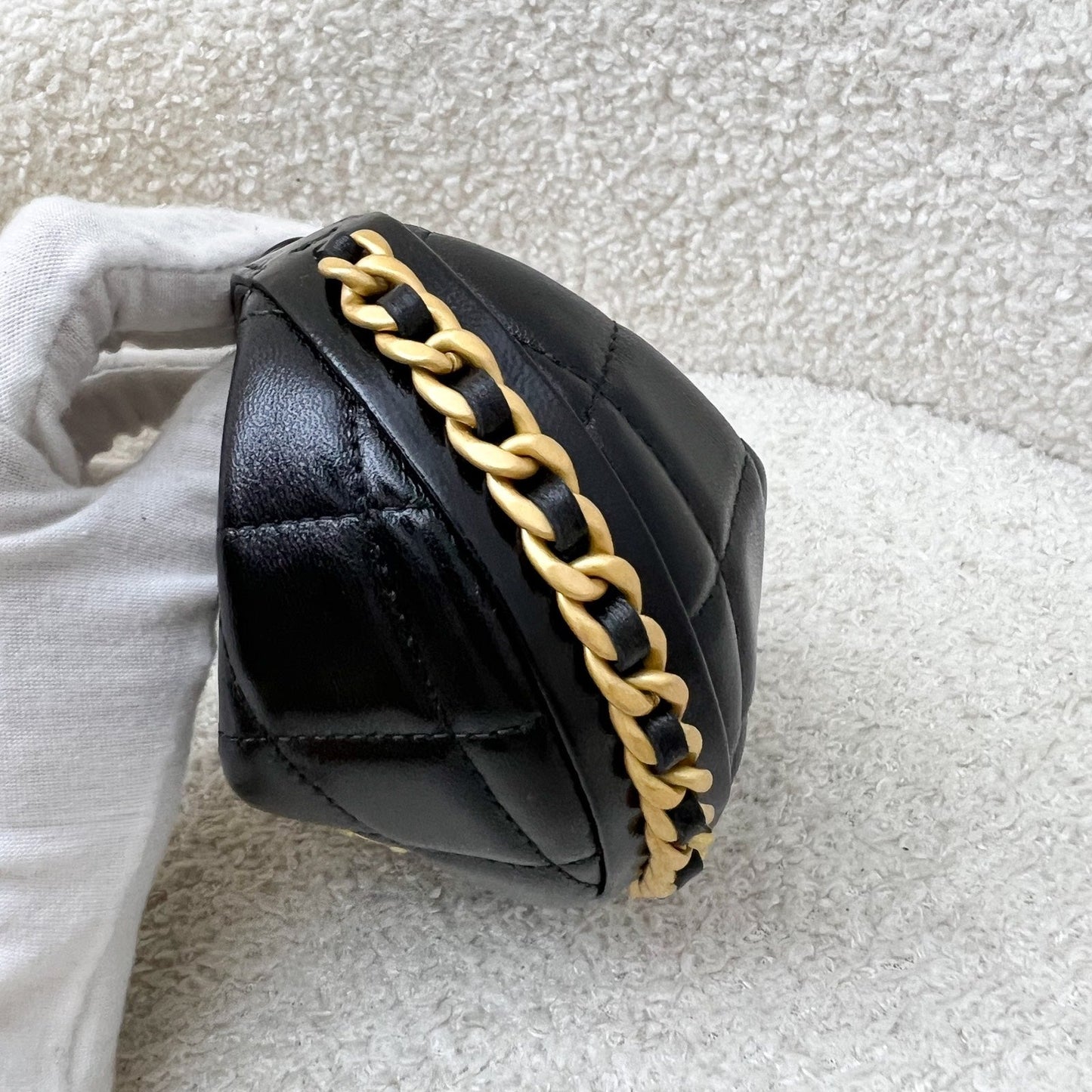 Chanel Fortune Cookie Mini Pouch / Bag Charm in Black Shiny Crumpled Lambskin and AGHW