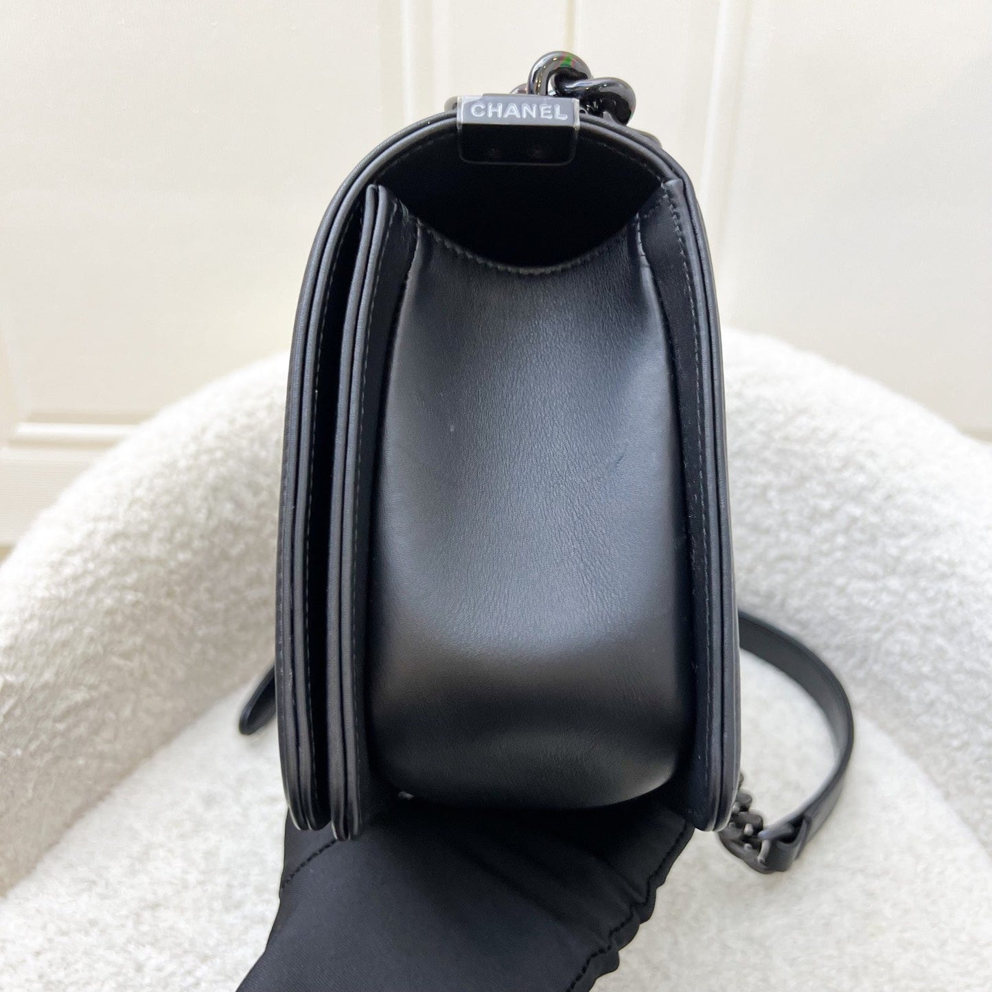 Chanel So Black Medium Boy Flap in Black Calfskin and Black HW (Model: ) Accessory