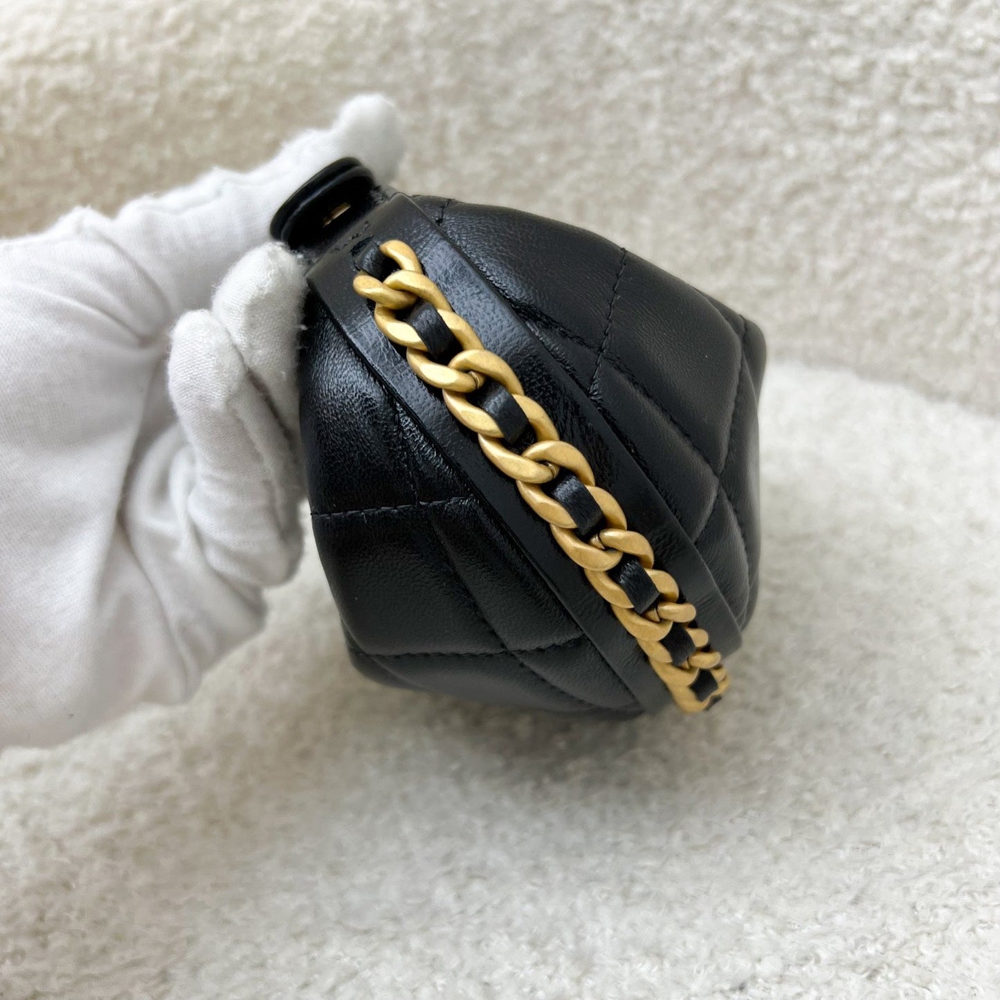 Chanel Fortune Cookie Mini Pouch / Bag Charm in Black Shiny Crumpled Lambskin and AGHW