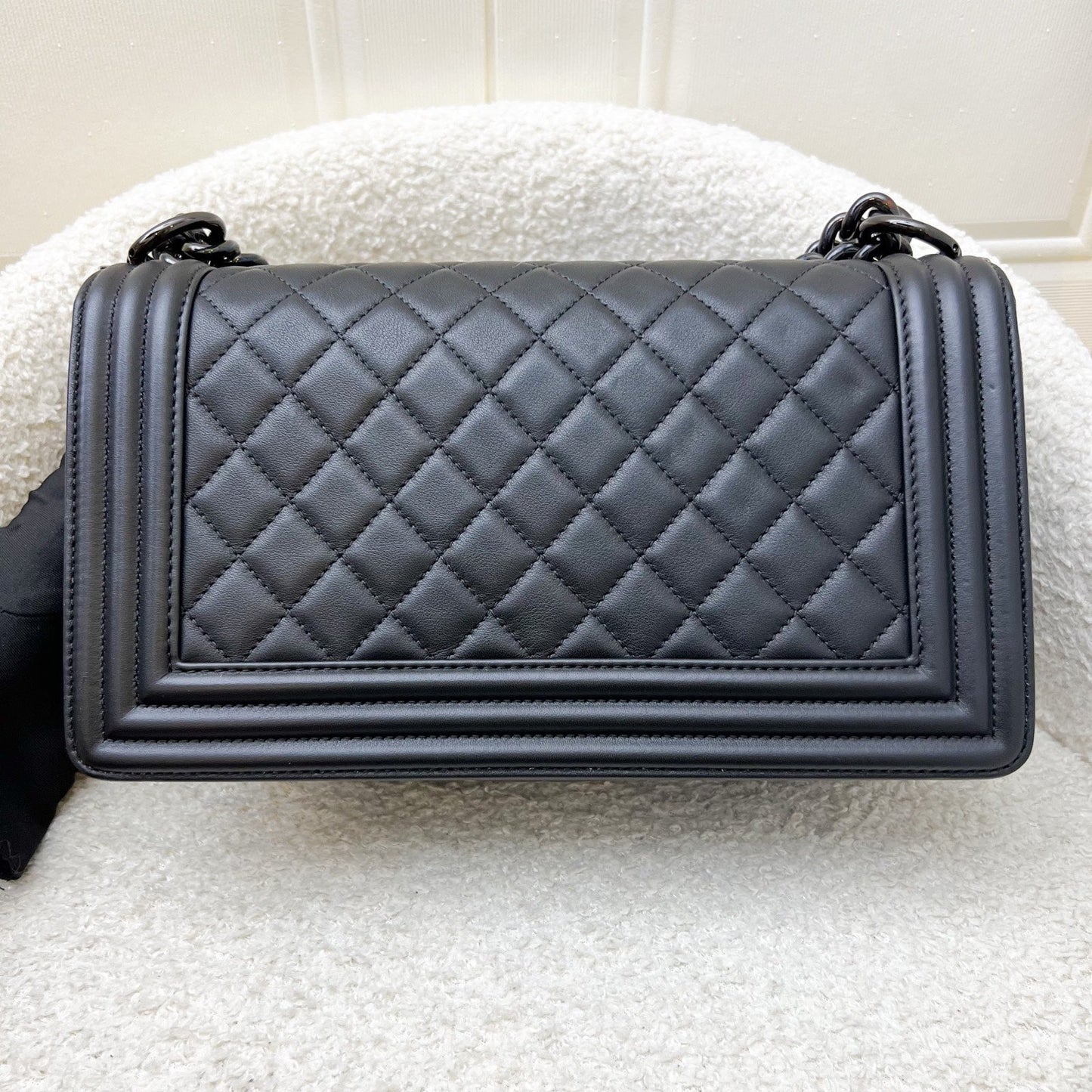 Chanel So Black Medium Boy Flap in Black Calfskin and Black HW (Model: ) Accessory