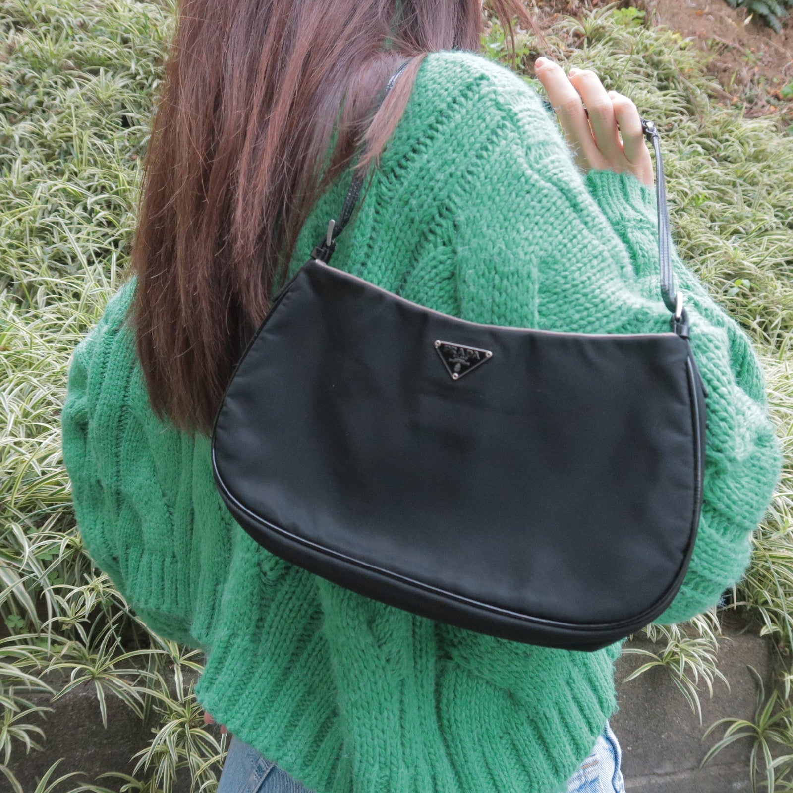 Prada Prada Logo Nylon Enamel Shoulder Bag Purse Hand