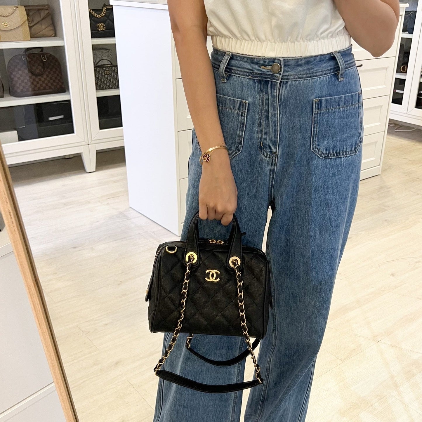 Chanel Small Bowling in Black Caviar and AGHW (Model: ) Accessory