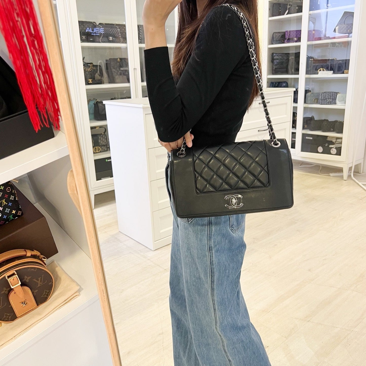 Chanel Large Mademoiselle Flap in Black Calfskin and SHW Accessory