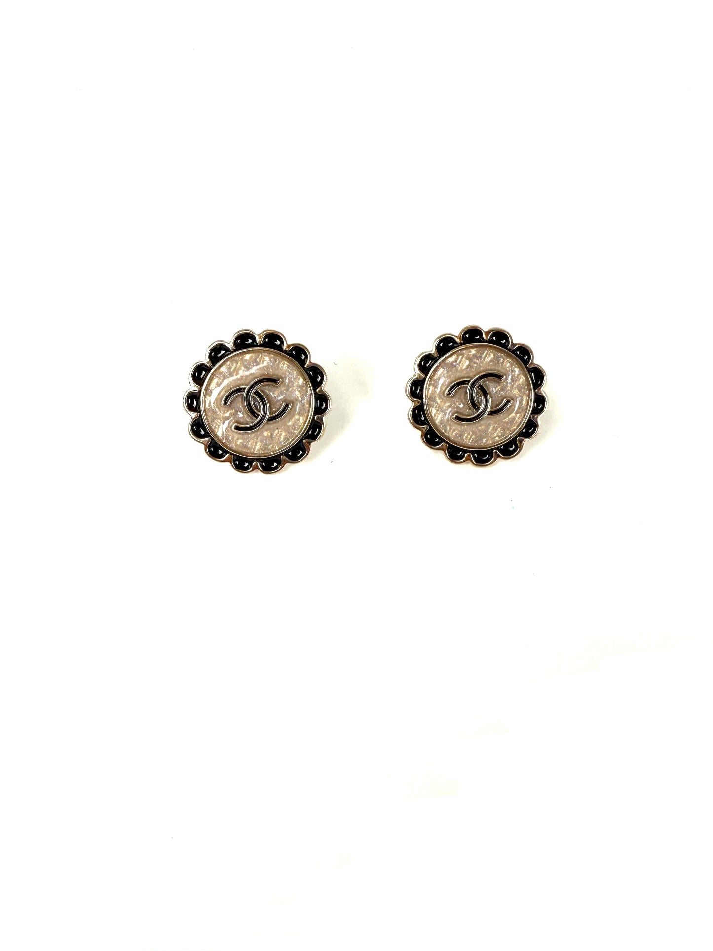 Chanel 2024 Gold Tone CC Logo Stud Flower Button Earrings Jewelry