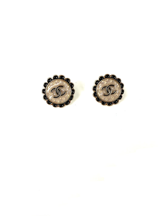 Chanel 2024 Gold Tone CC Logo Stud Flower Button Earrings Jewelry