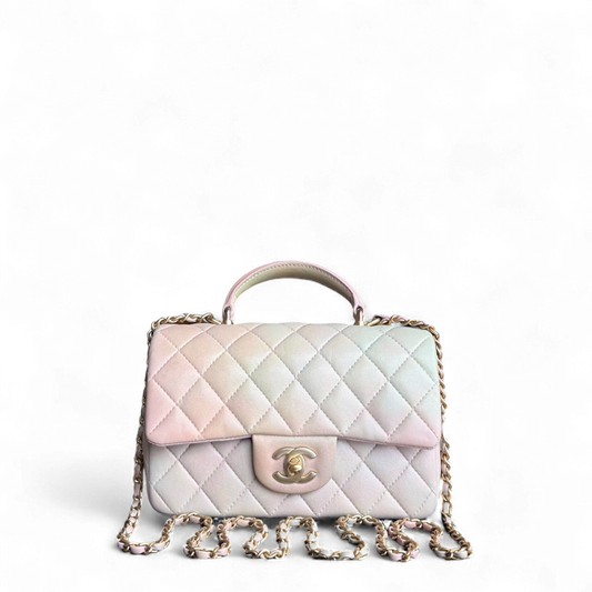 Chanel Classic Flap Top Handle - Lambskin Ombre Quilted Gold Mini Bag Mini 6