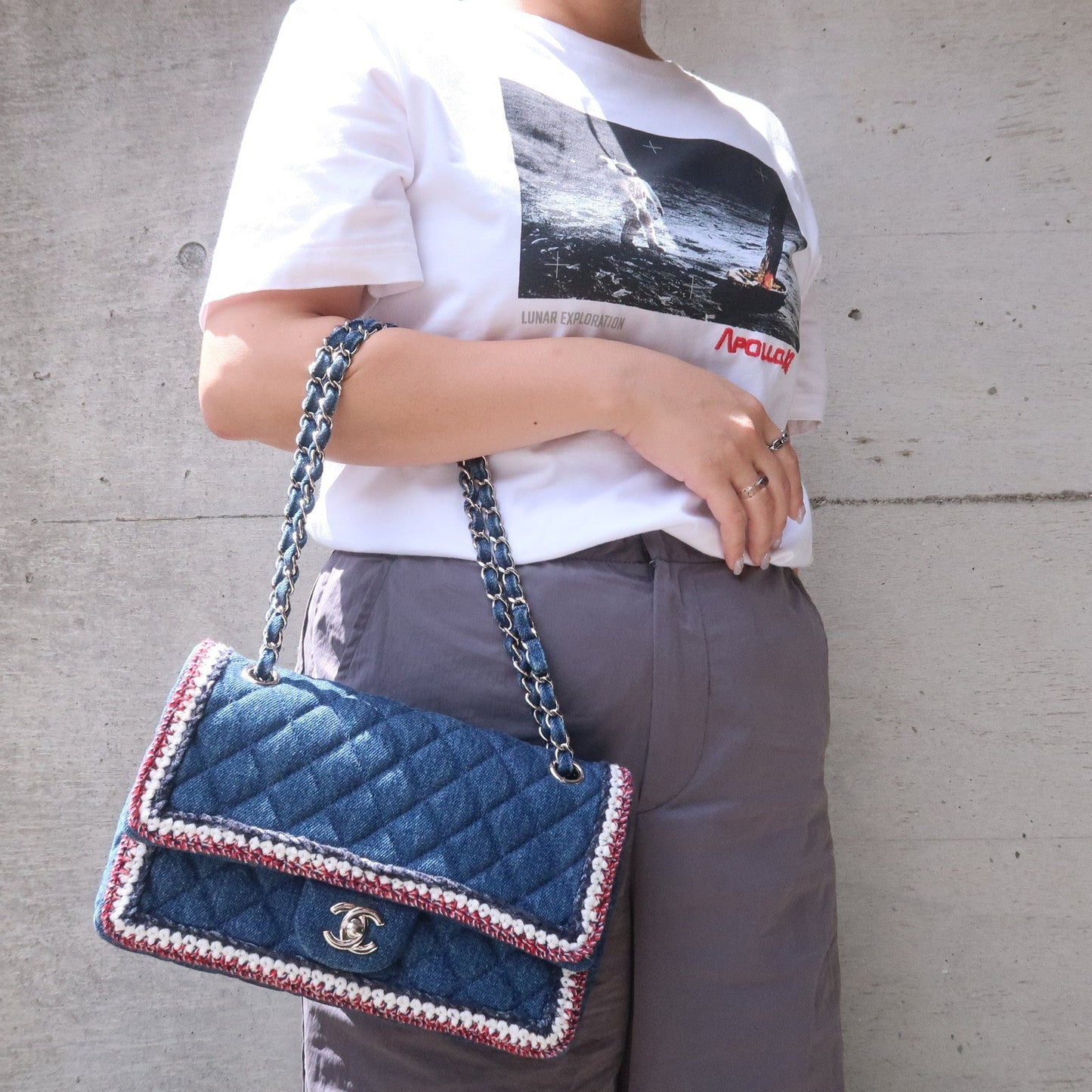 Chanel Matelasse Denim Leather Chain Shoulder Bag Blue