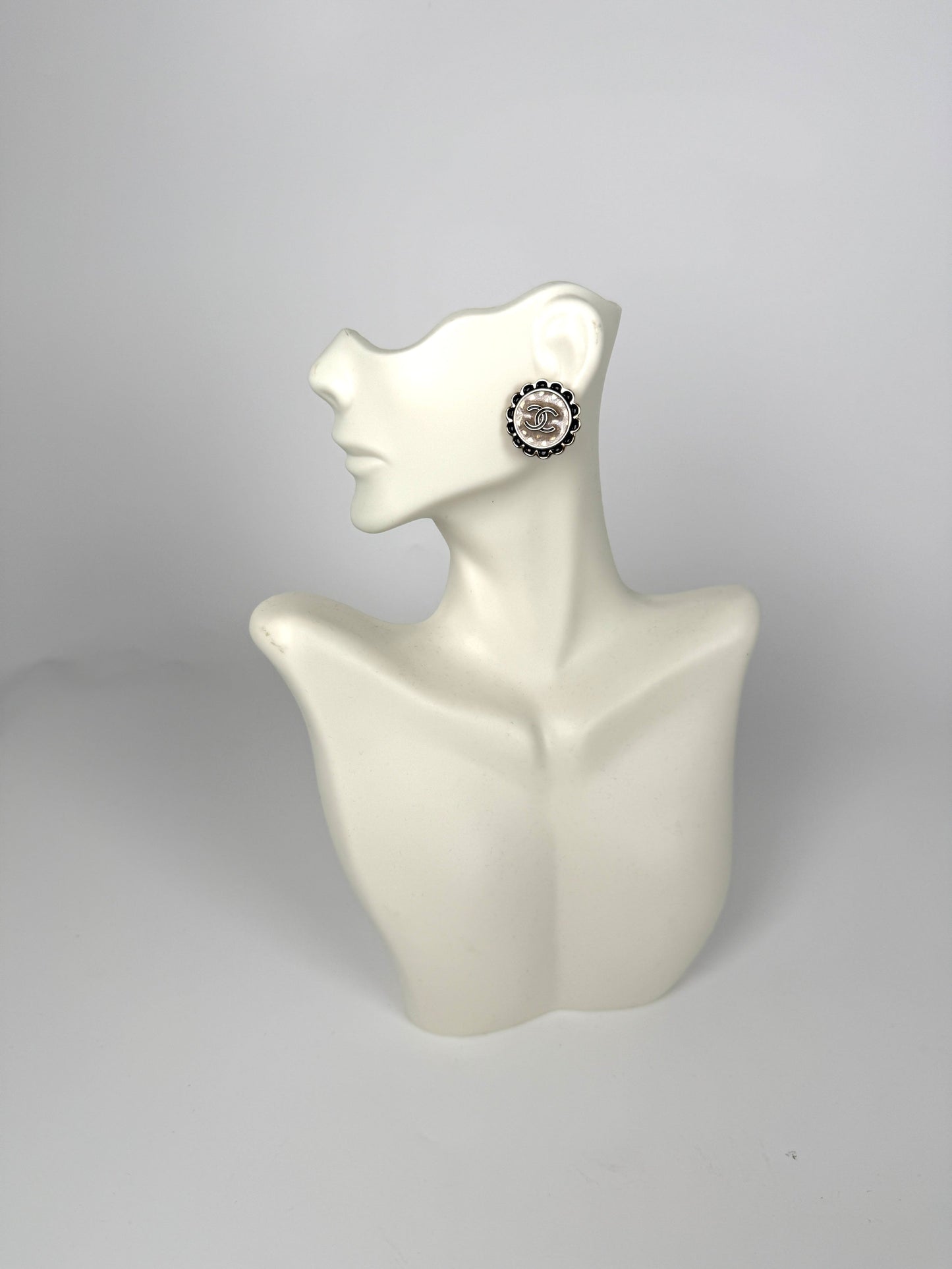 Chanel 2024 Gold Tone CC Logo Stud Flower Button Earrings Jewelry