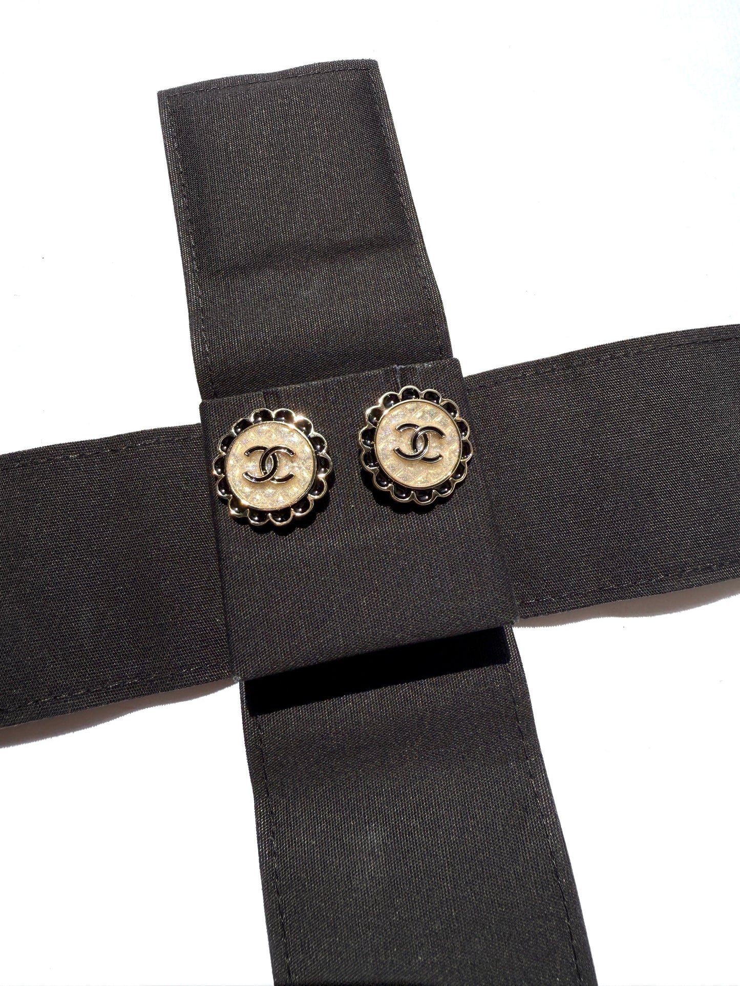 Chanel 2024 Gold Tone CC Logo Stud Flower Button Earrings Jewelry