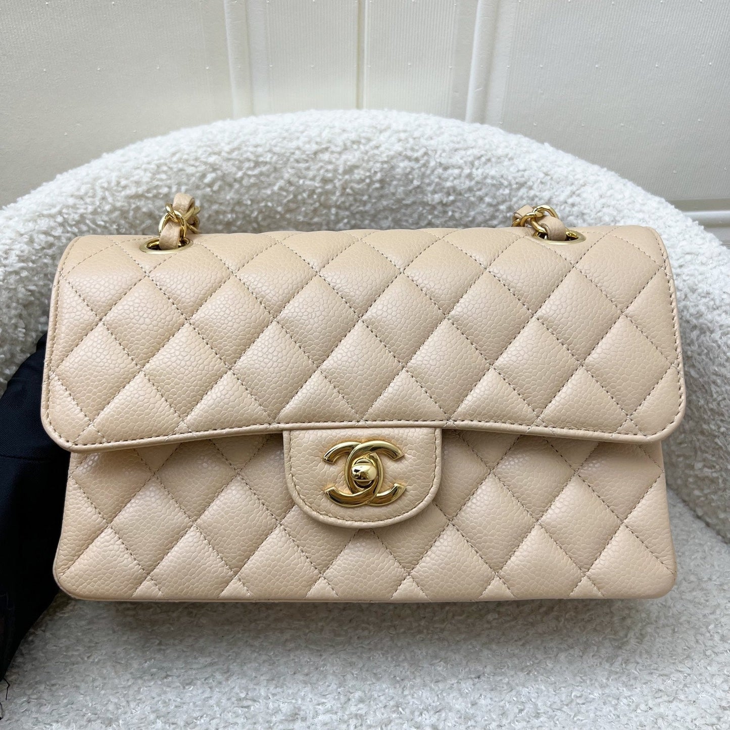 Chanel [Original Receipt - 2020] Small Classic Flap CF in Beige Caviar and GHW Accessory