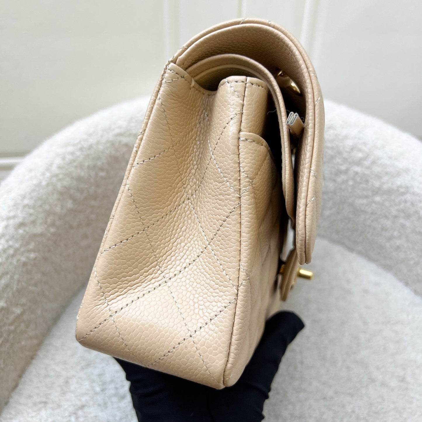 Chanel [Original Receipt - 2020] Small Classic Flap CF in Beige Caviar and GHW Accessory