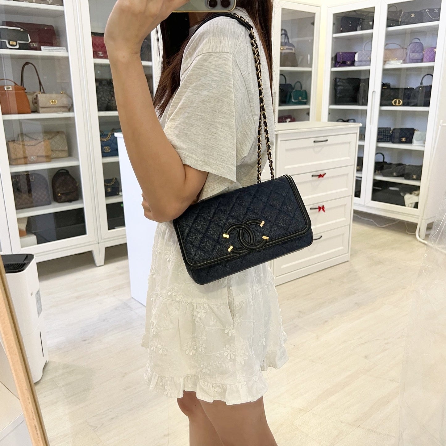 Chanel Filigree Small Flap in Navy Caviar with Black Trim and AGHW (Model: ) Accessory