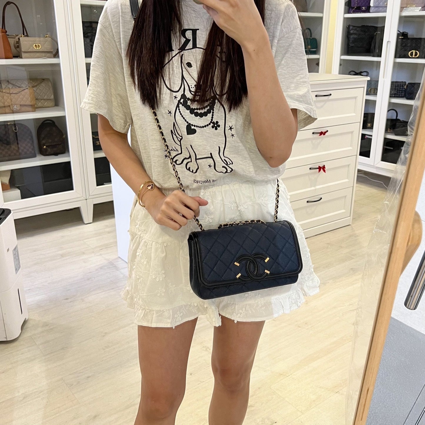 Chanel Filigree Small Flap in Navy Caviar with Black Trim and AGHW (Model: ) Accessory