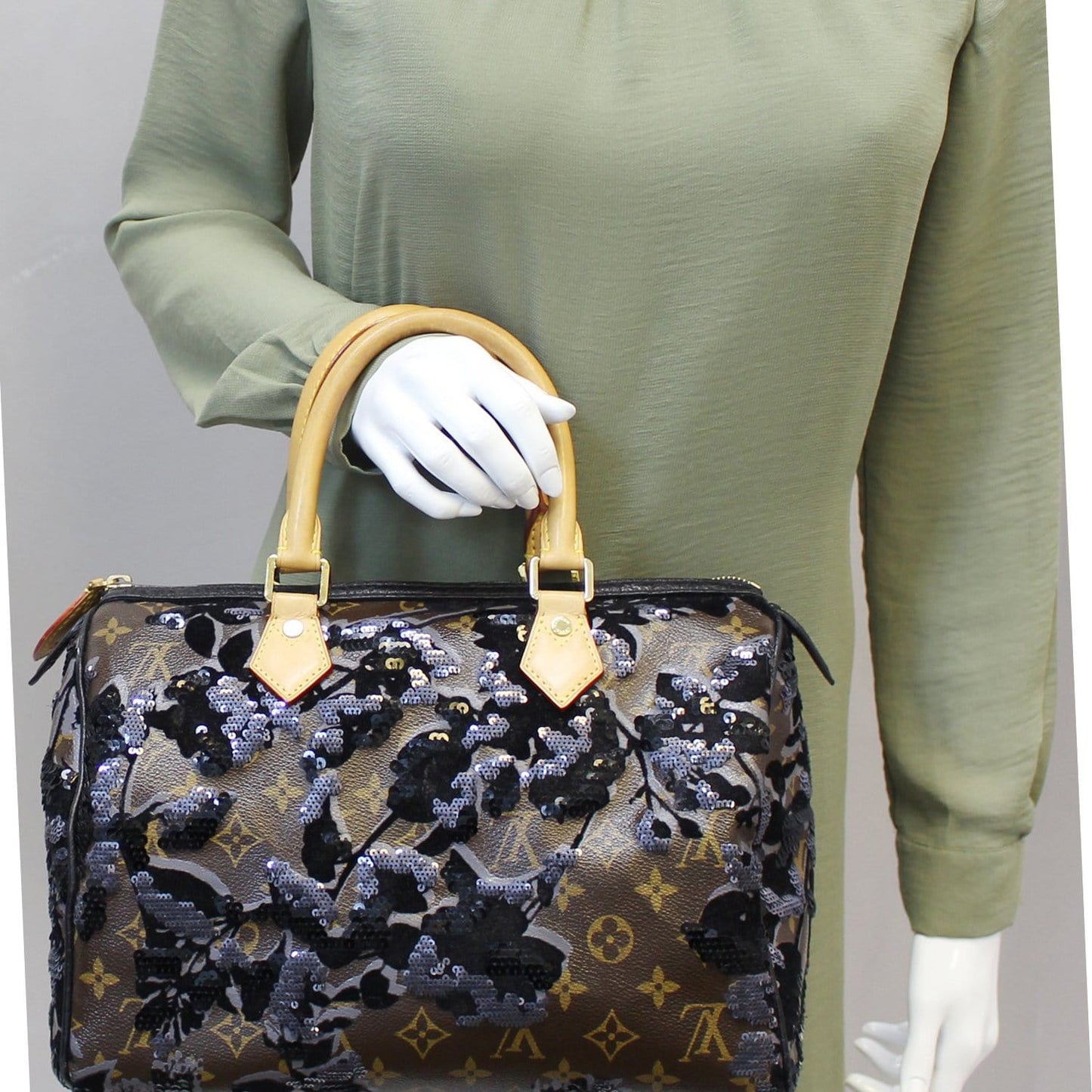 Louis Speedy Fleur De Jais Sequins Satchel Monogram Travel Bag