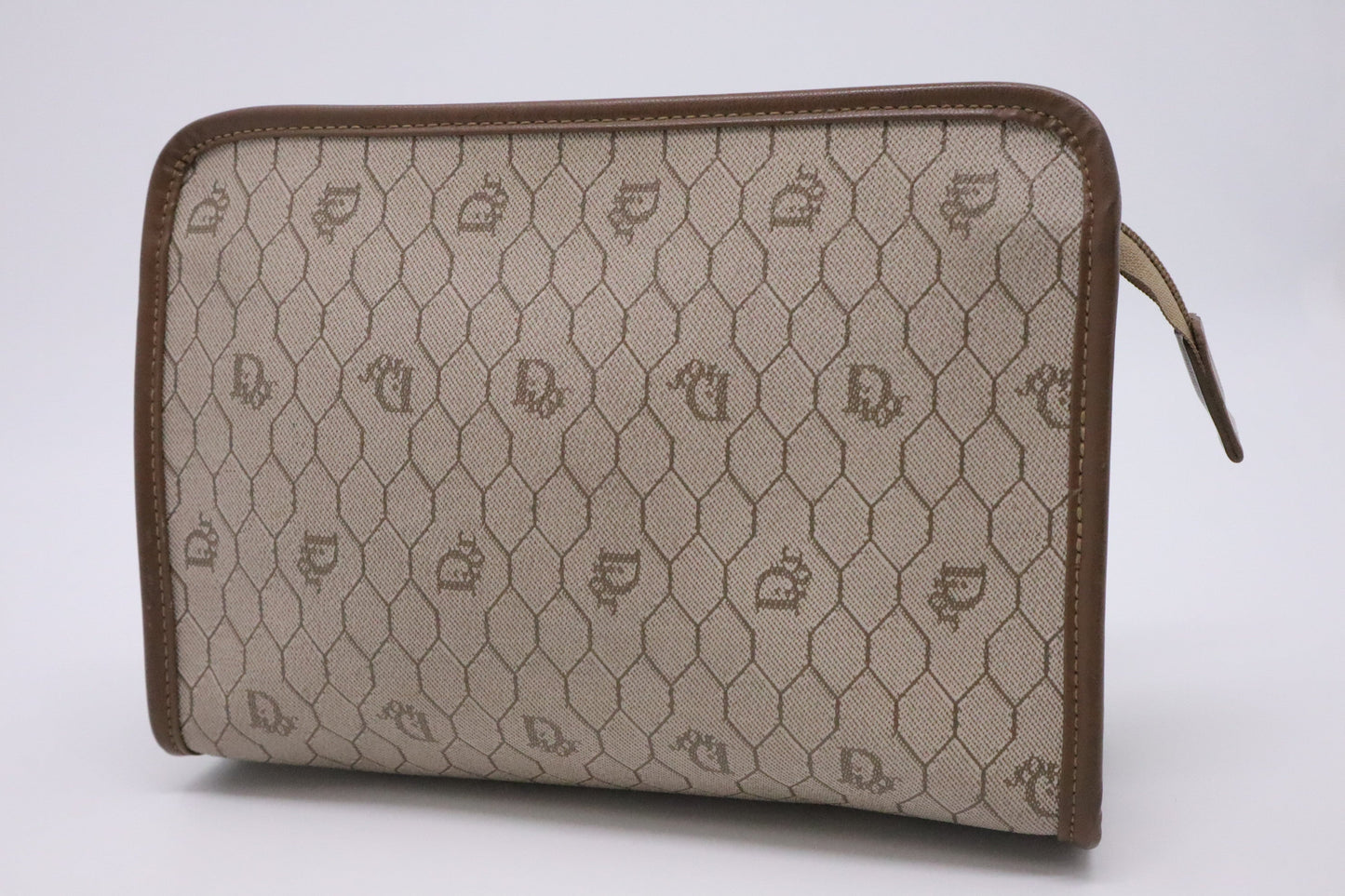 Dior Pouch In Honeycomb Coated Handbag Canvas Beige Travel Bag