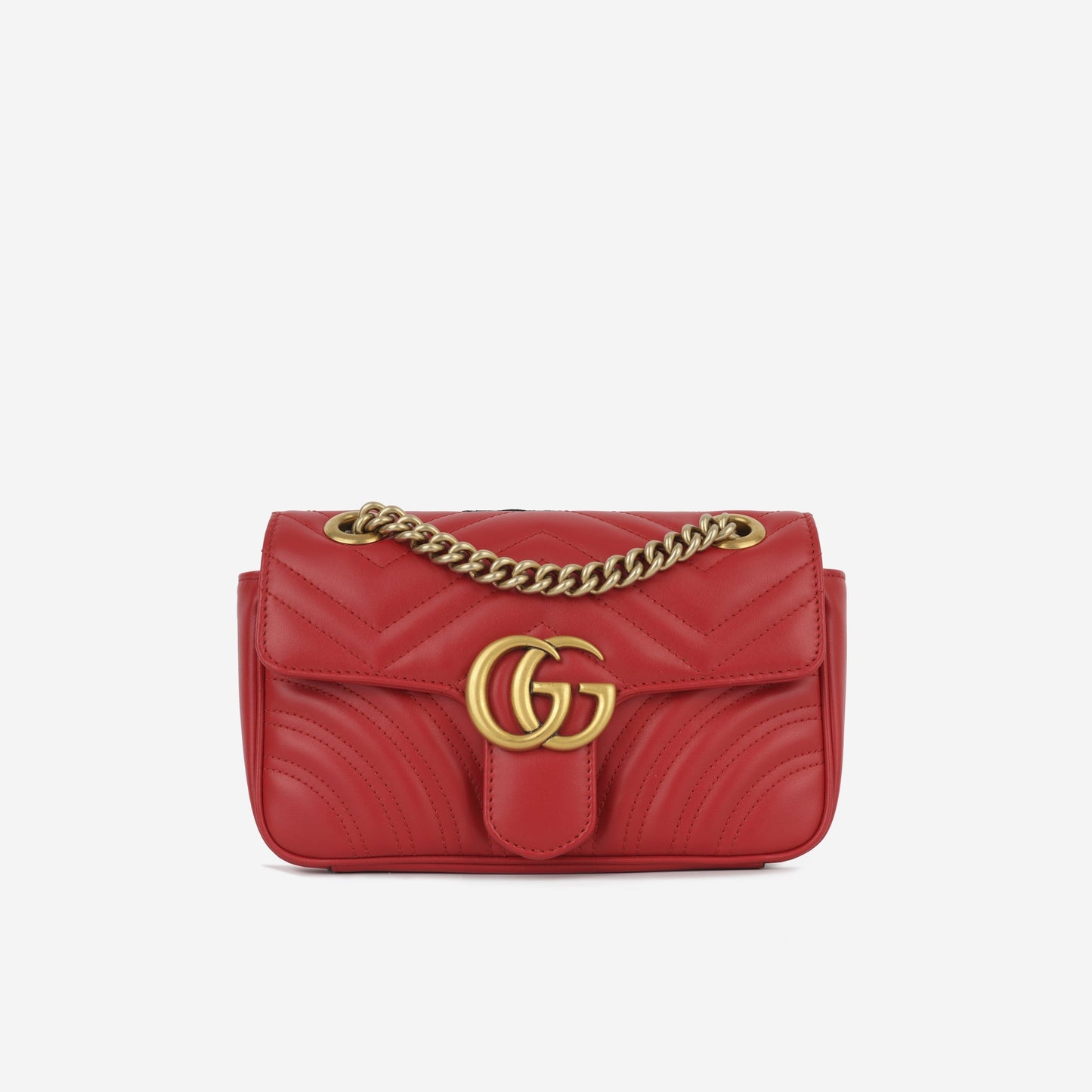 Gucci Marmont Calfskin Shoulder Bag Red Mini