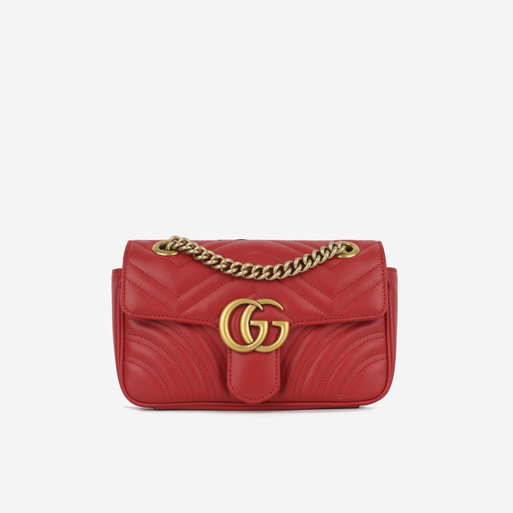 Gucci Marmont Calfskin Shoulder Bag Red Mini