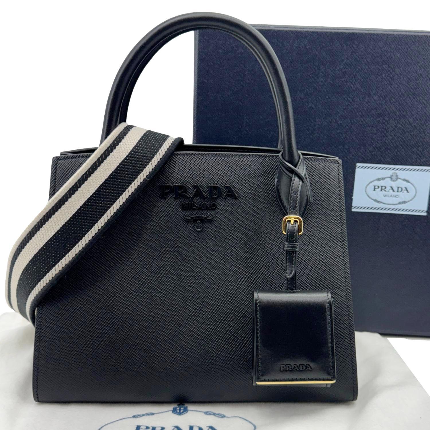 Monochrome Calfskin Saffiano Top Handle Tote Handbag Leather Black Tote Bag