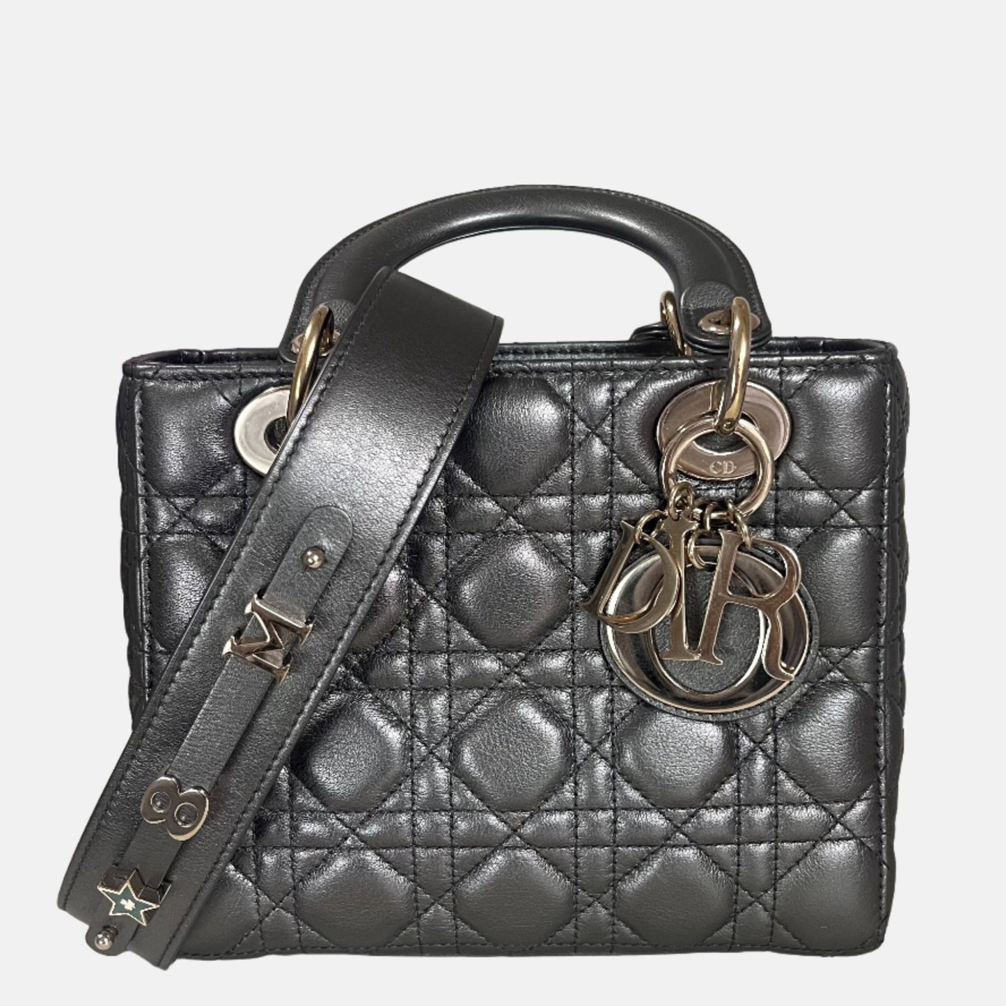 Dior Lady Abc Gunmetal Grey Cannage Lambskin Handbag Small Travel Bag