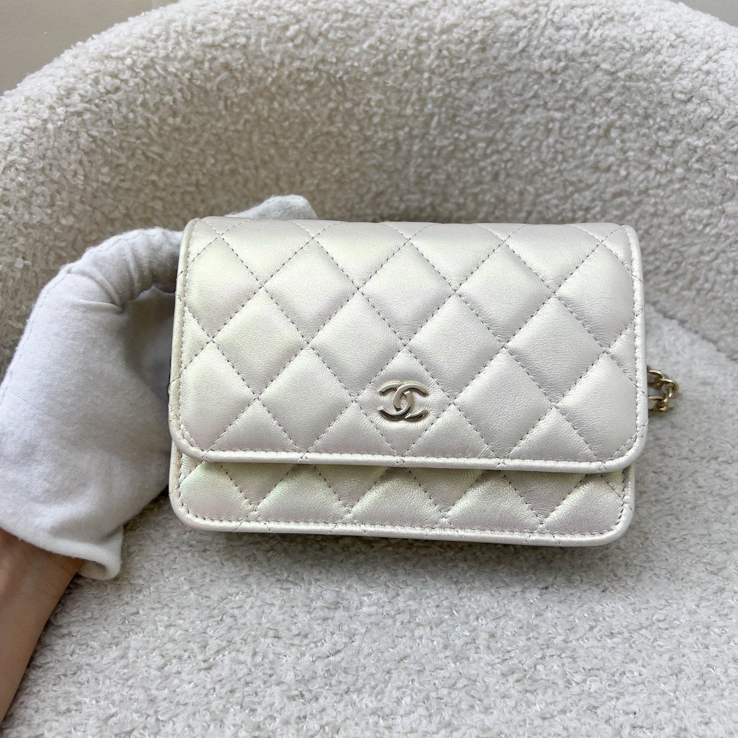 Chanel Mini Wallet On Chain WOC in Iridescent Ivory Lambskin and LGHW (Model: ) Bag