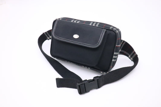 Burberry Waist Pouch In Check Handbag Nylon Black Travel Bag