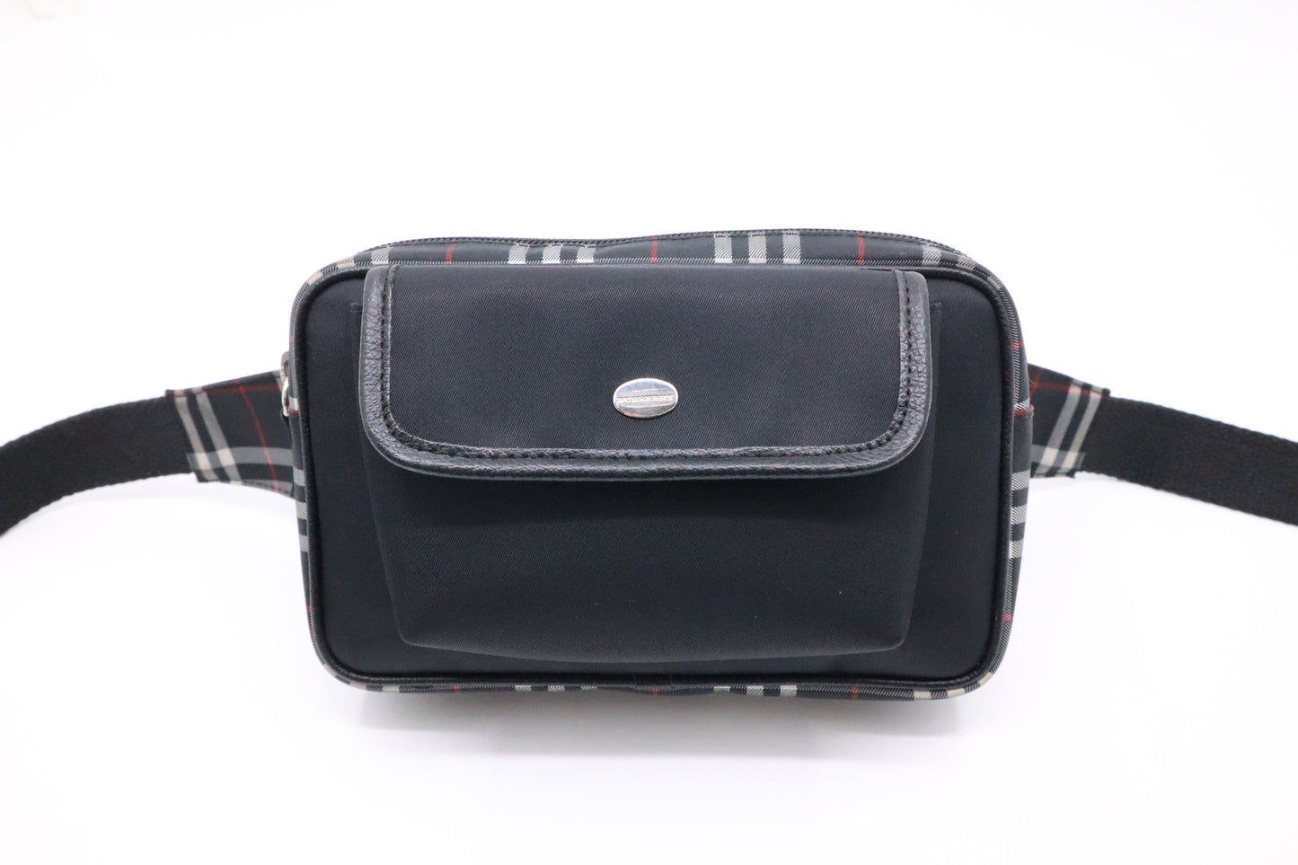 Burberry Waist Pouch In Check Handbag Nylon Black Travel Bag