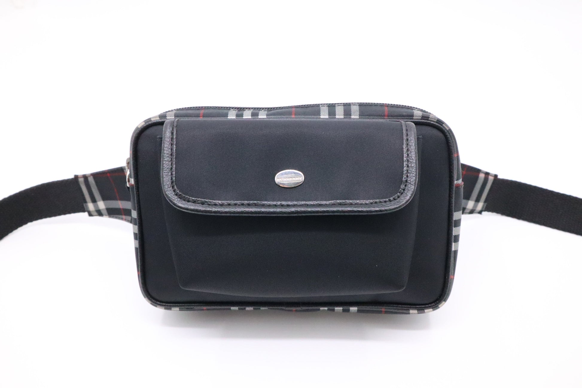Burberry Waist Pouch In Check Handbag Nylon Black Travel Bag