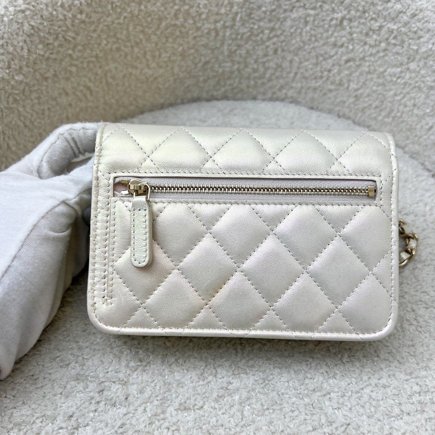 Chanel Mini Wallet On Chain WOC in Iridescent Ivory Lambskin and LGHW (Model: ) Bag