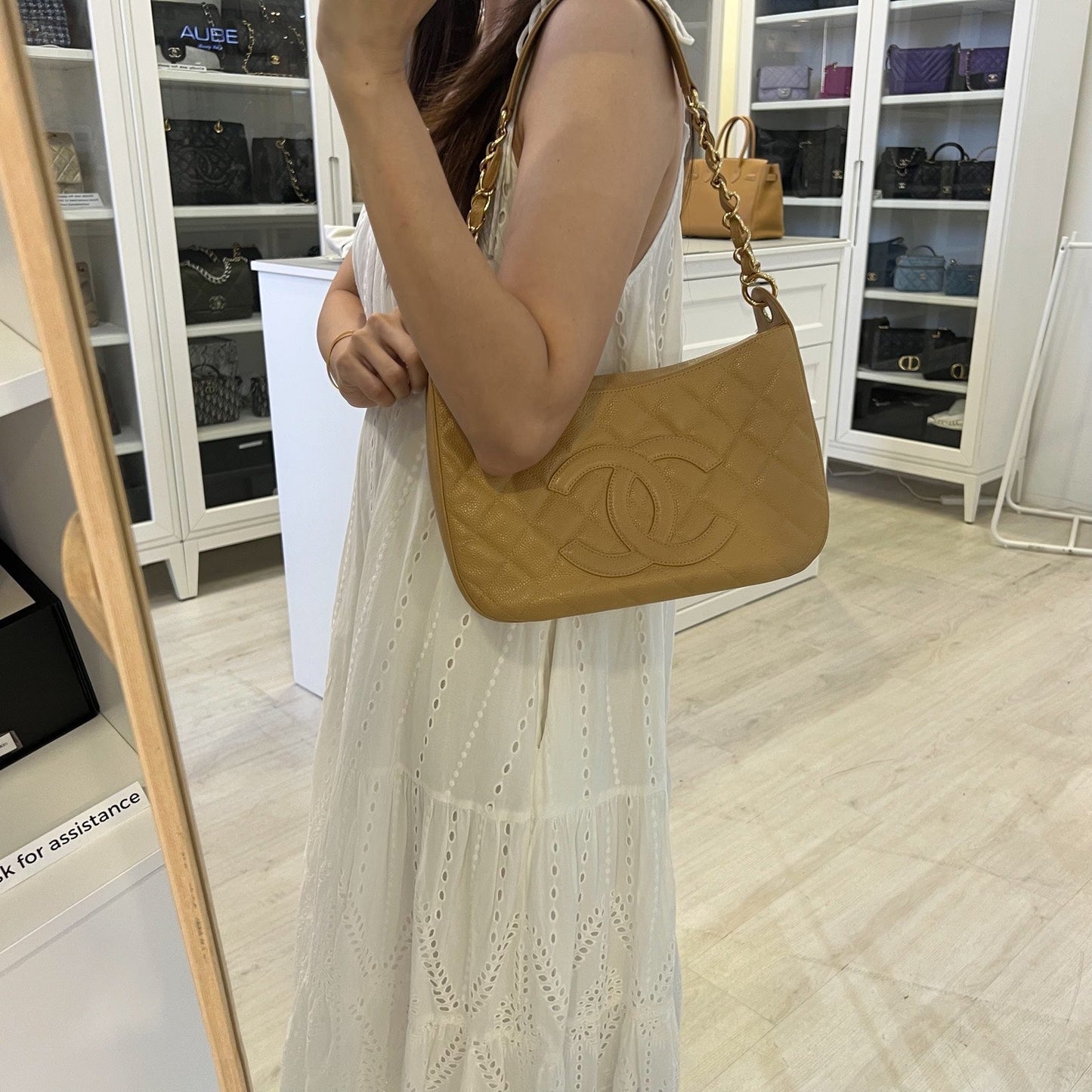 Chanel Half Moon Timeless Hobo in Beige Caviar and GHW