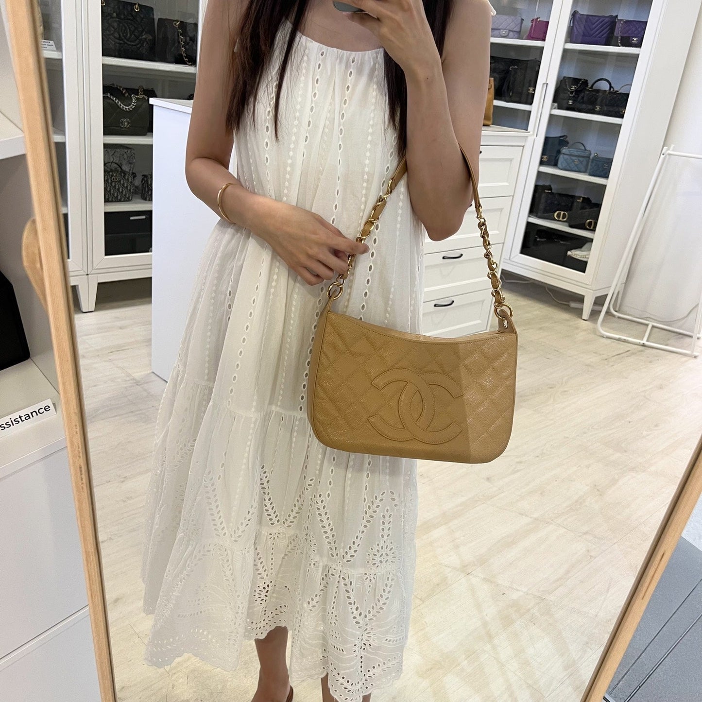 Chanel Half Moon Timeless Hobo in Beige Caviar and GHW