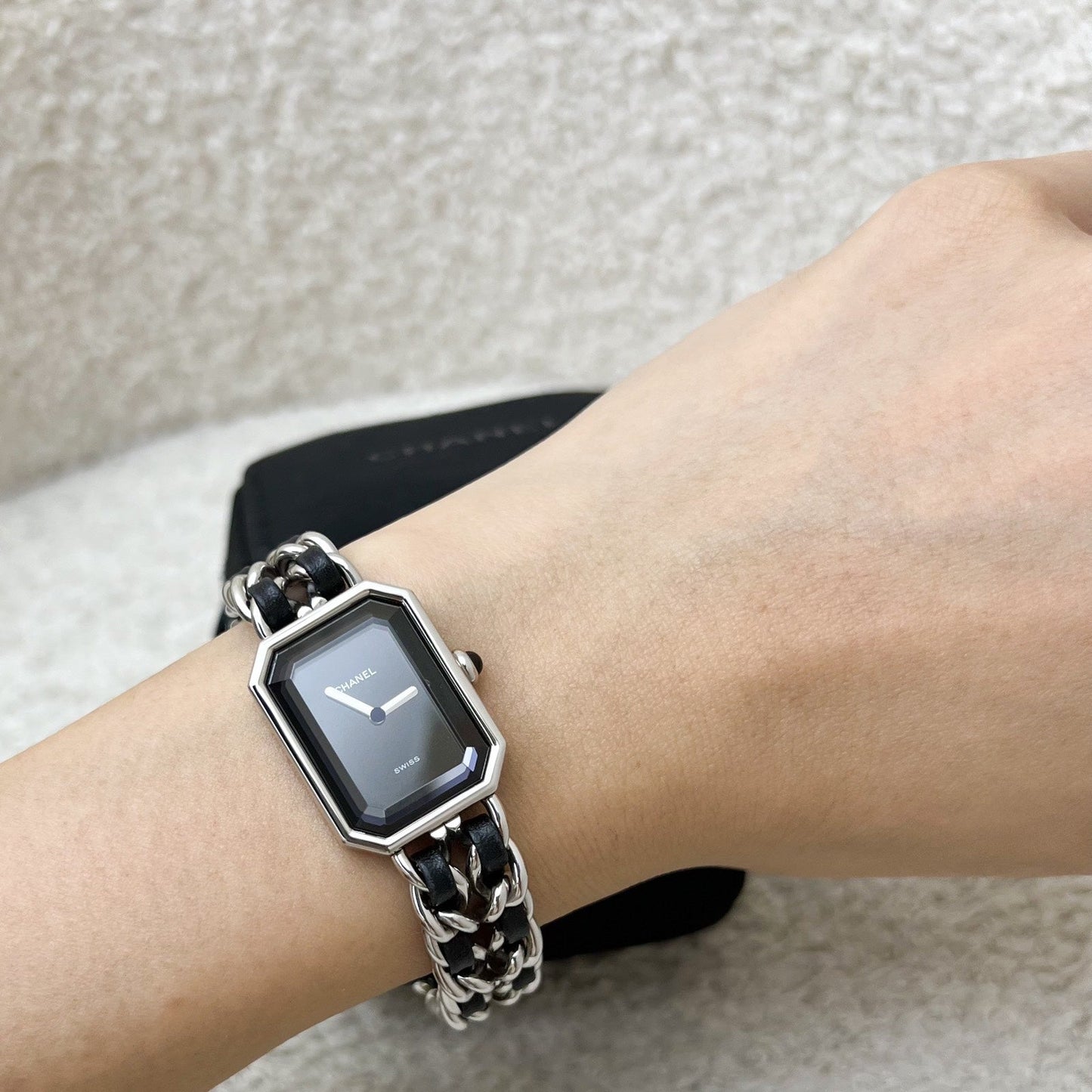 Chanel Premiere Watch in Silver Tone Steel Hardware and Black Leather Size M (Model: )