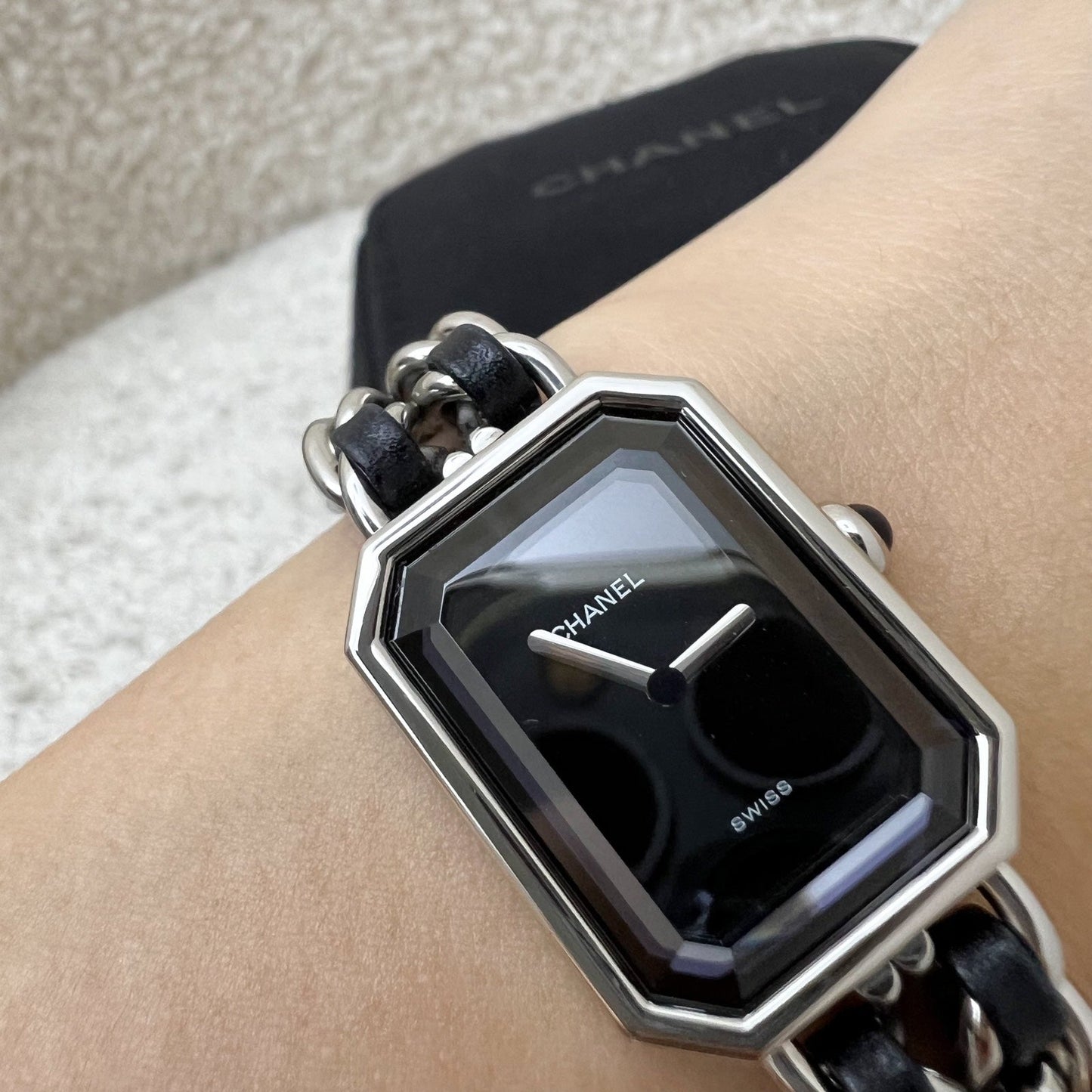 Chanel Premiere Watch in Silver Tone Steel Hardware and Black Leather Size M (Model: )
