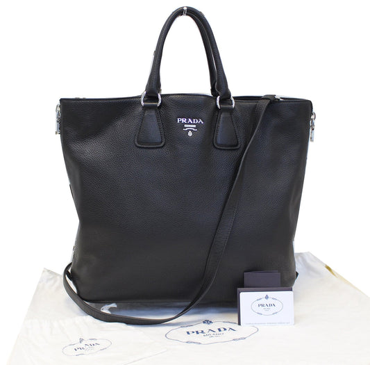 Prada Vitello Phenix Convertible Shopping Tote Bag Leather Black