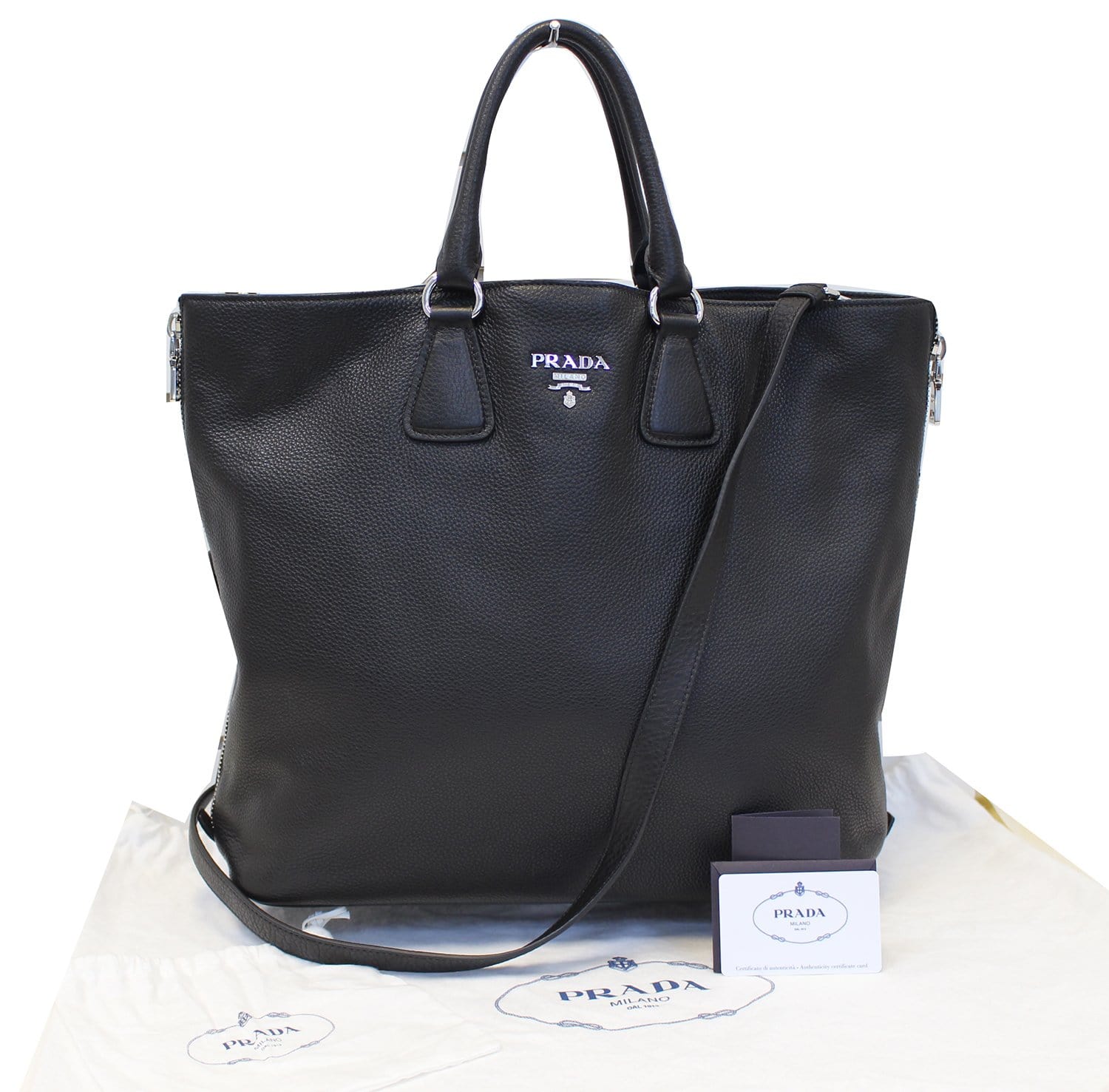 Vitello Phenix Convertible Shopping Tote Bag Leather Black