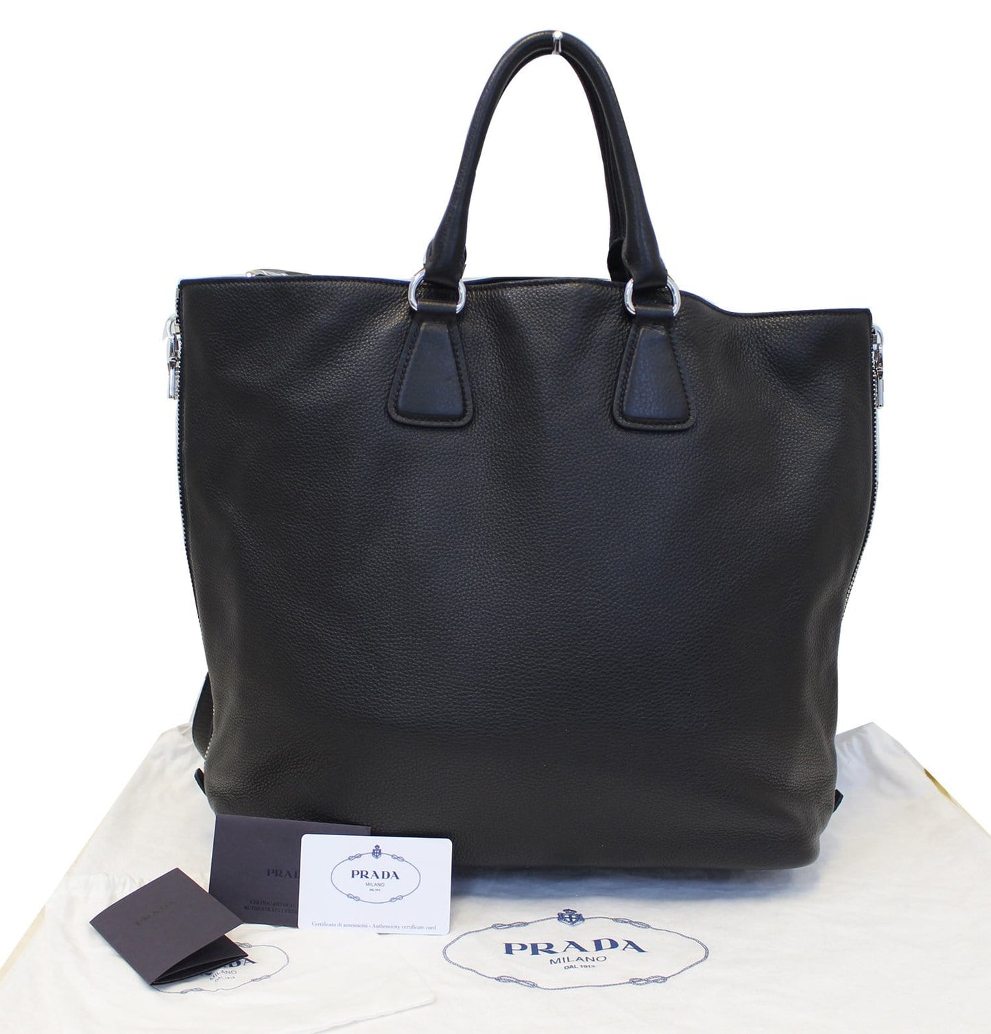 Prada Vitello Phenix Convertible Shopping Tote Bag Leather Black