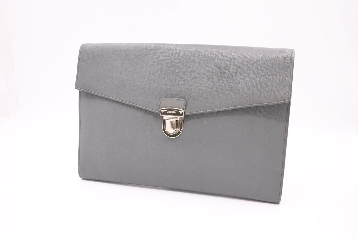 Prada Document Clutch In Gray Handbag Leather Clutch Bag