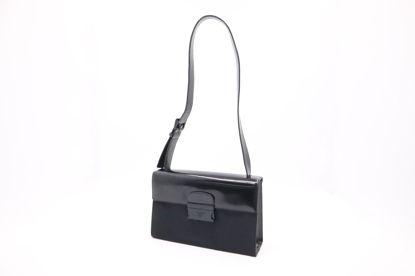 Prada Shoulder Bag In Patent And Leather Nylon