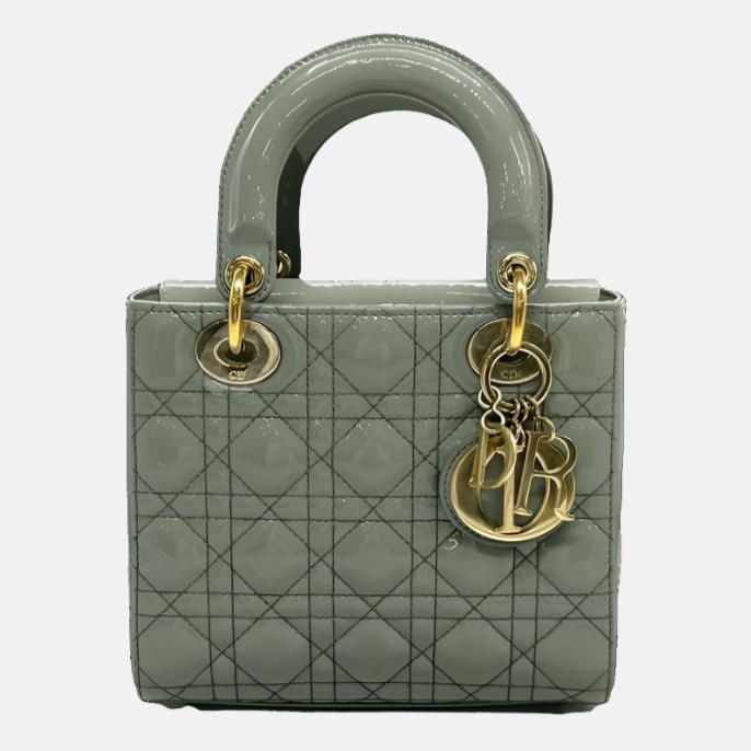 Dior Lady Grey Patent With Strap Handbag Leather Small Travel Bag
