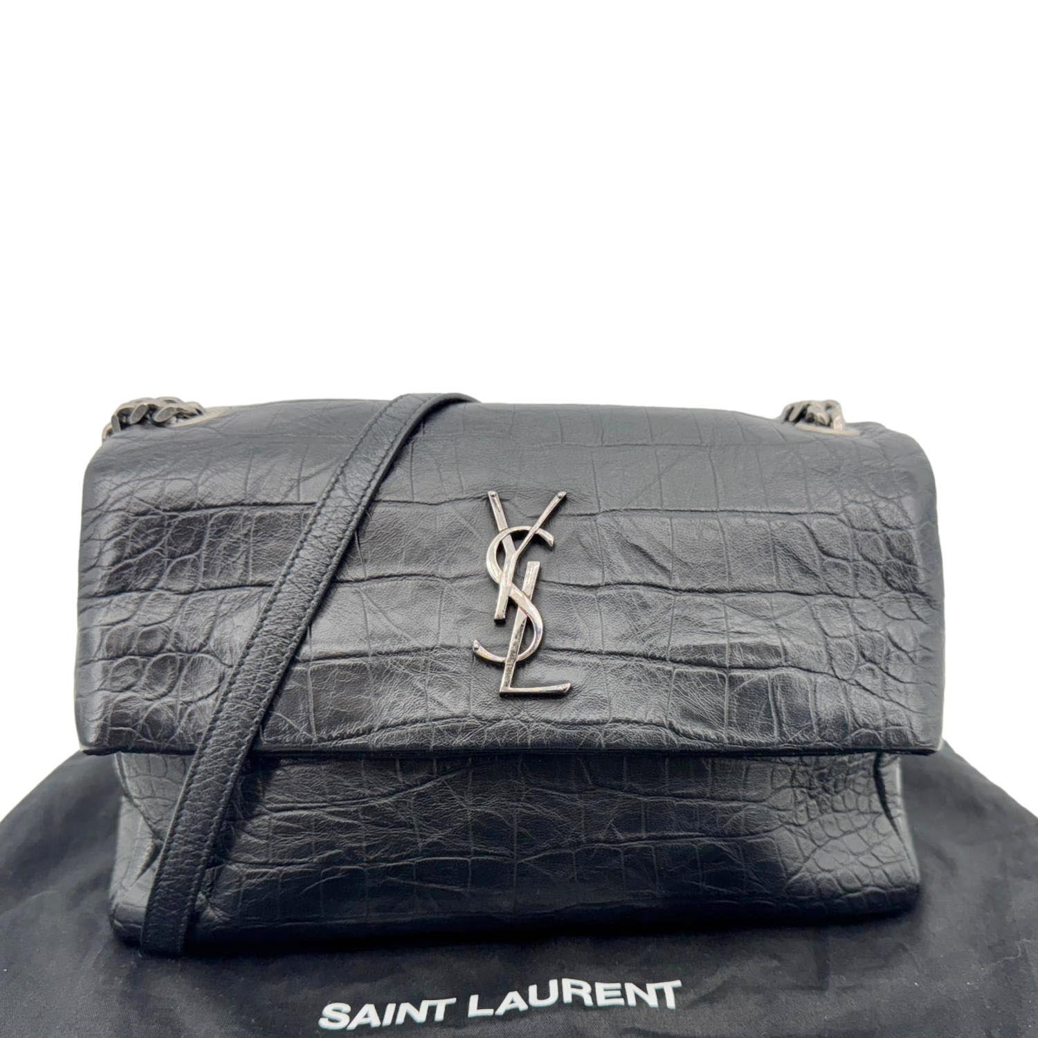 YSL Saint Laurent Yves West Hollywood Croc Crossbody Bag Black Medium Embossed