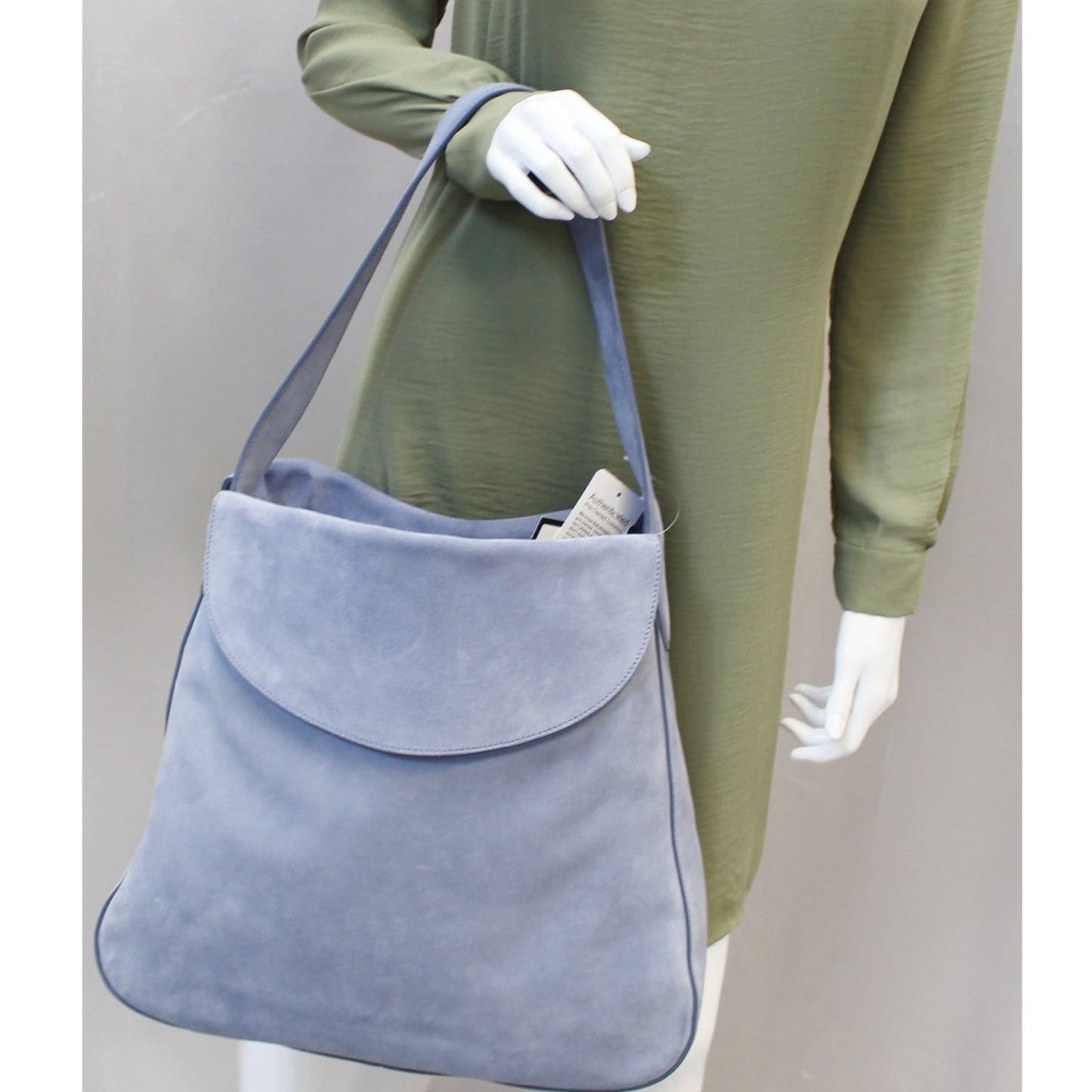 Vitello Daino Flap Hobo Bag Sky Leather Suede Travel Bag
