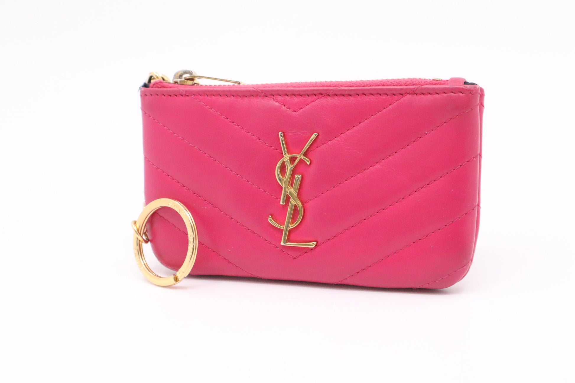 YSL Saint Laurent Key Pouch In Travel Bag Leather Pink
