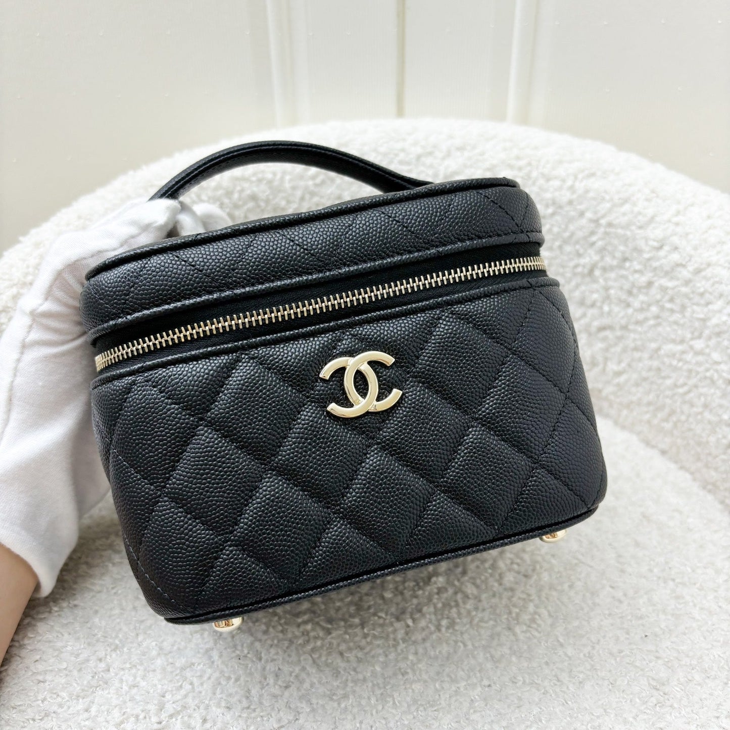 Chanel Top Handle Vanity Case with Chain in Black Caviar LGHW