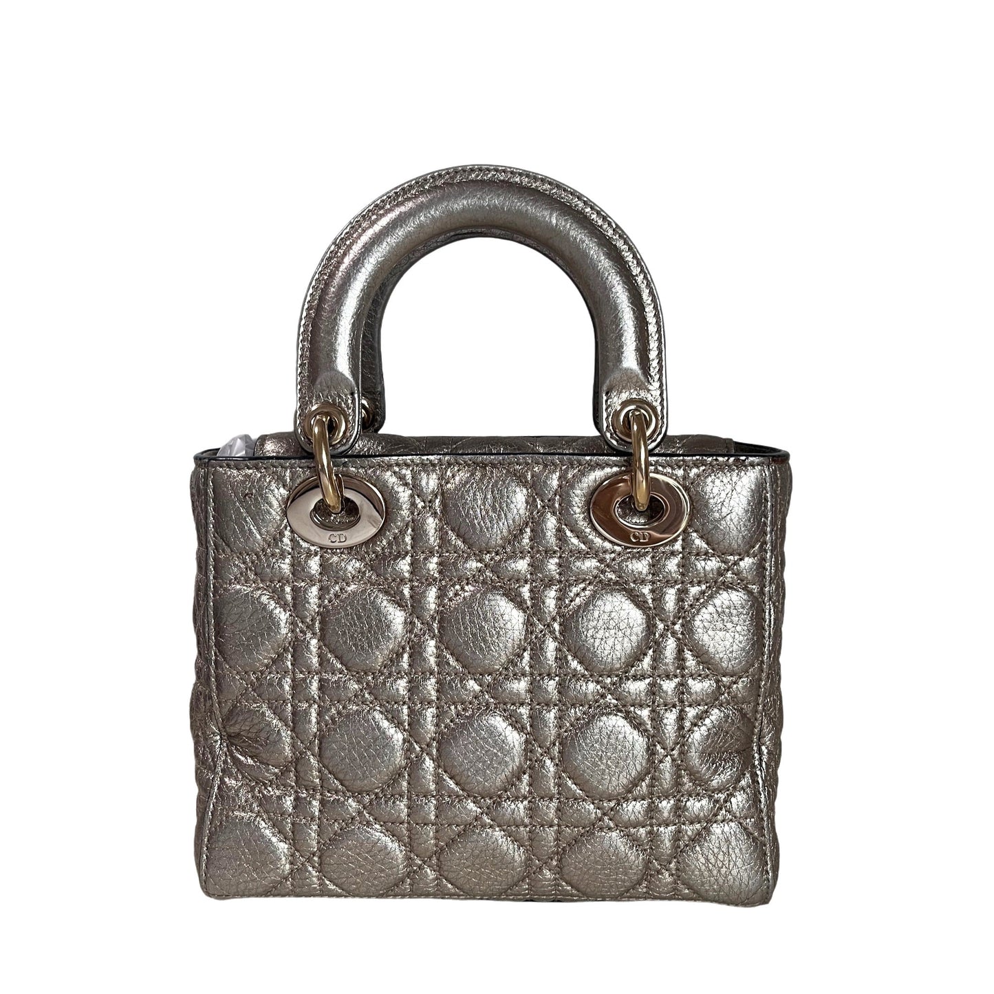 Dior Lady Supple Calfskin Cannage Handbag With Strap Leather Gold Travel Bag