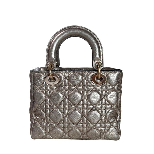 Dior Lady Supple Calfskin Cannage Handbag With Strap Leather Gold Travel Bag