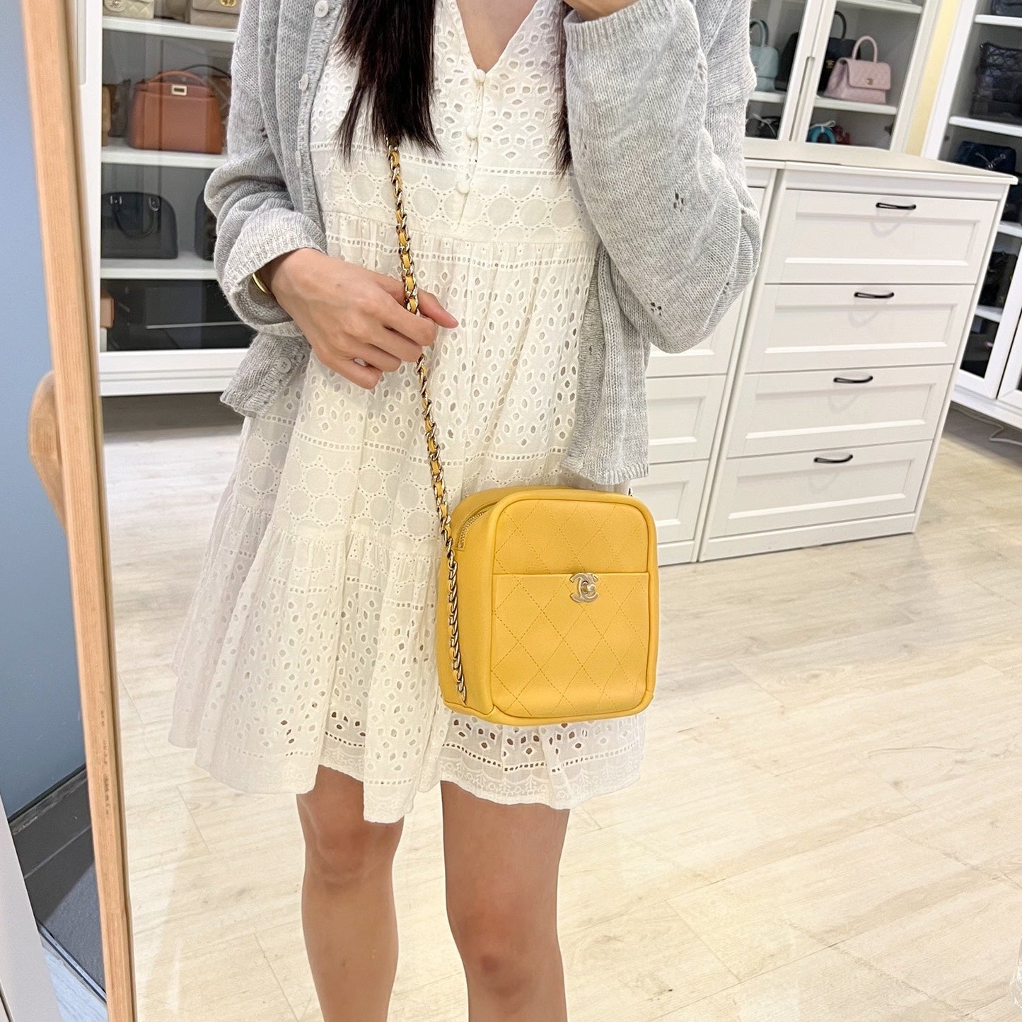 Chanel Casual Trip North South Camera Bag in Yellow Stiff Lambskin and GHW