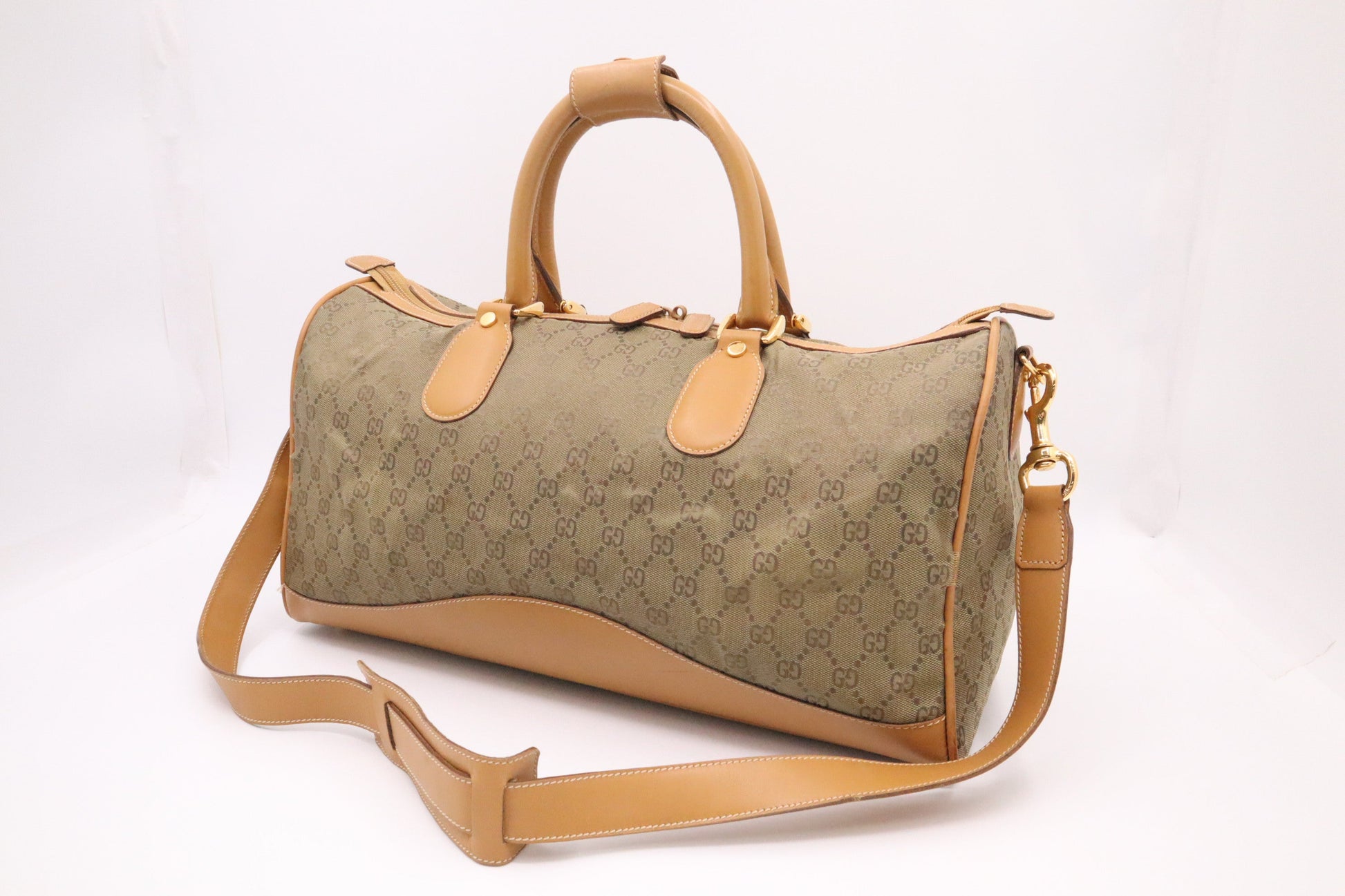 Gucci Boston Bag In Green And Leather Canvas Travel Bag