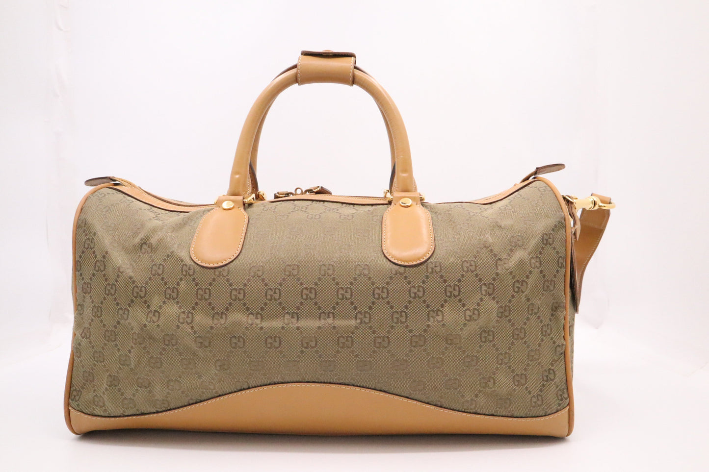 Gucci Boston Bag In Green And Leather Canvas Travel Bag